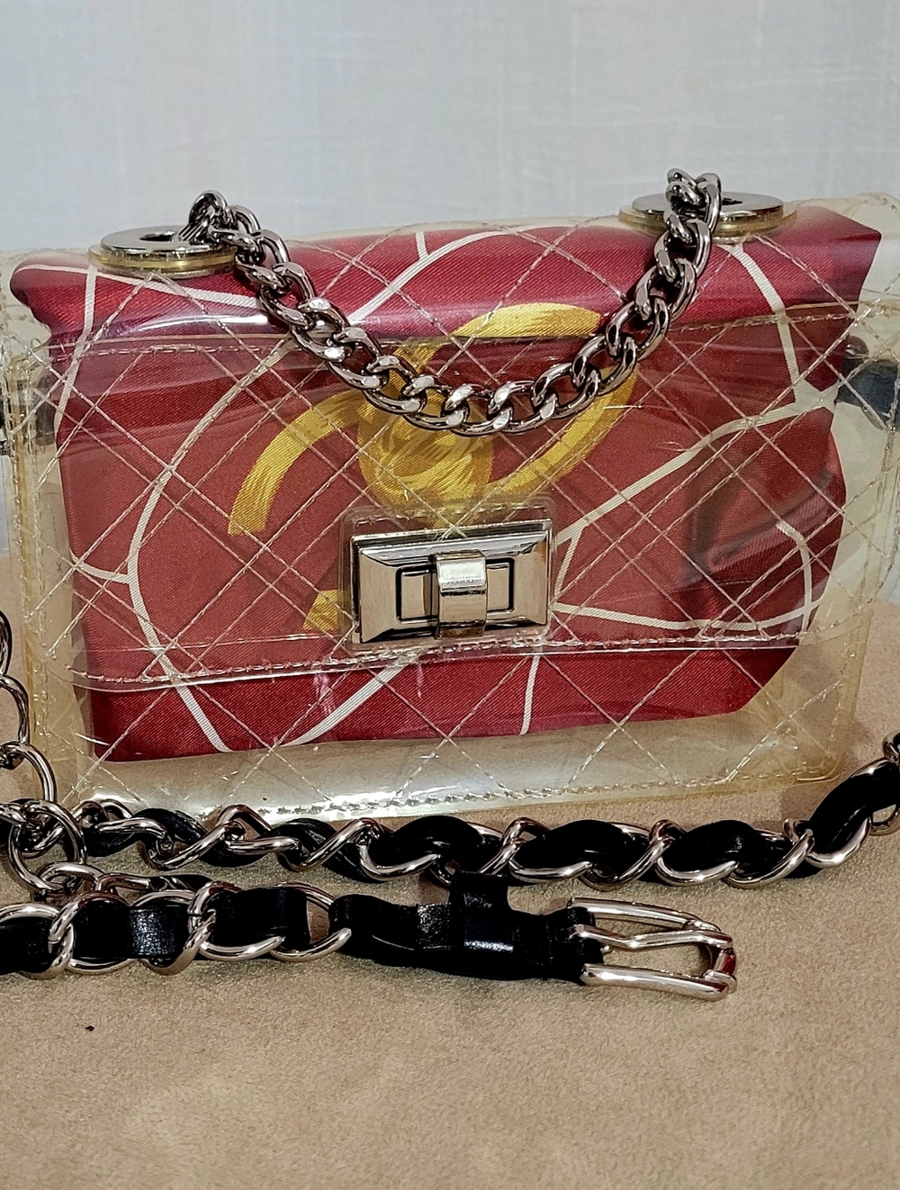 Clear Quilted Chain-Handle Crossbody BELT /Bag i